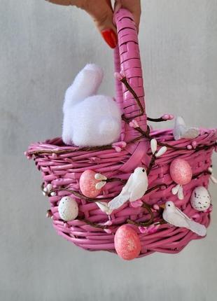 Розовая детская Пасхи корзина для девочек с зайчиком8 фото