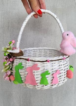Детская пасхи корзина для девочки с розовым зайчиком