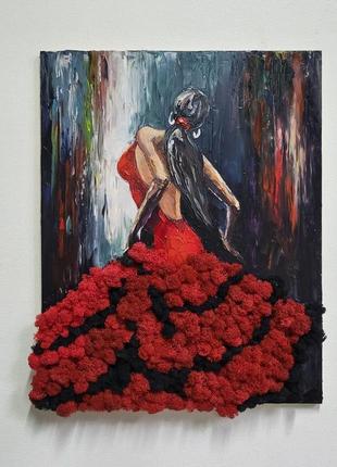 Картина &lt;unk&gt; фламенко&lt;unk&gt; масляными красками и стабилизированным мохом3 фото