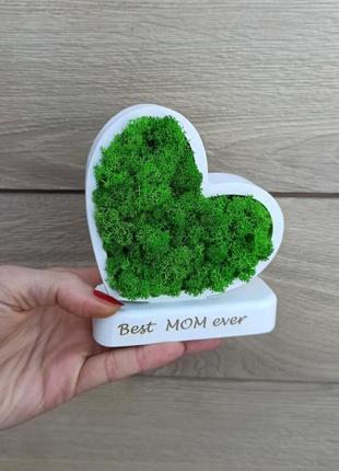 Сердце с мохом и приветствием - подарок маме мамочки в день матери, маме на день рождения