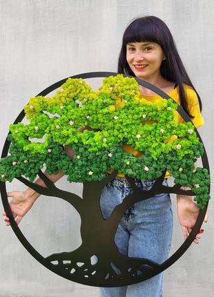 Кругле панно дерево життя на стіну з моху від 40 см з підсвіткою чи без