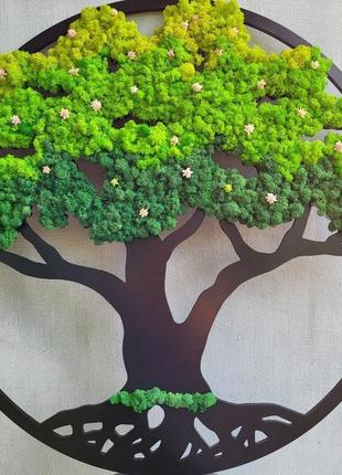 Кругле панно дерево життя на стіну з моху від 40 см з підсвіткою чи без9 фото