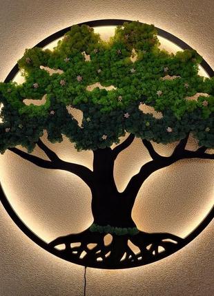 Круглая картина дерево жизни из мха на стену от 40 см6 фото