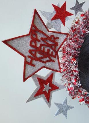 Новорічна корона з срібними та червоними  зірками для дорослих та підлітків3 фото