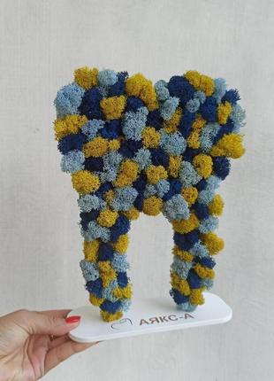 Подарок стоматологу на день рождения, в день стоматолога - зуб из мха на подставке