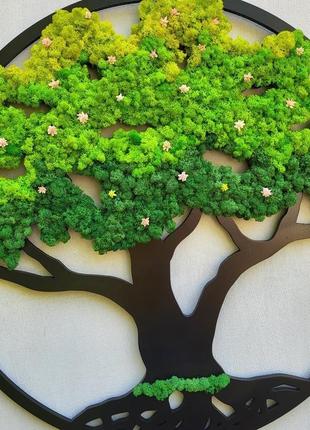 Кругла картина панно дерево життя з моху на стіну від 40 см з підсвіткою і без5 фото