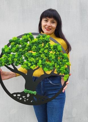 Кругла картина панно дерево життя з моху на стіну від 40 см з підсвіткою і без