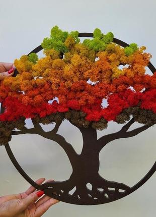 Кругла картина панно дерево життя з моху на стіну від 40 см з підсвіткою і без