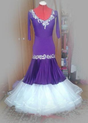 Фиолетовое платье стандарт, платье для бальных танцев