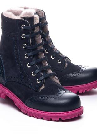 Шкіряні зимові черевики з рожевою підошвою leo 1081070 (р. 21-30)