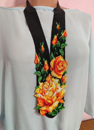 Женское украшение  гердан розы с чешского бисера4 фото