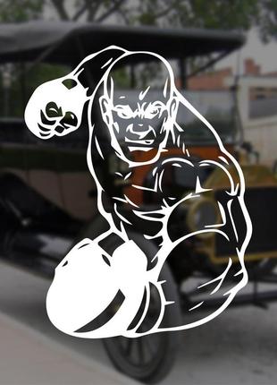 Наклейка на авто/мото на стекло/кузов "боксер...бокс...единоборства...cтикер" белый цвет