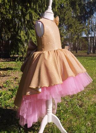 Золотое платье розовое фатиновое выпускное с садика пышное нарядное на праздник осени карнавальная звездочка с блестками маетками желтое
