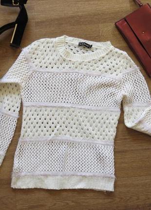 Бежевая белая кофта свитер джемпер в сетку4 фото