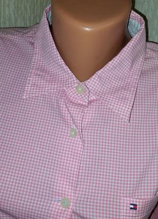 Стильная розовая рубашка в клетку tommy hilfiger, 💯 оригинал, молниеносная отправка3 фото