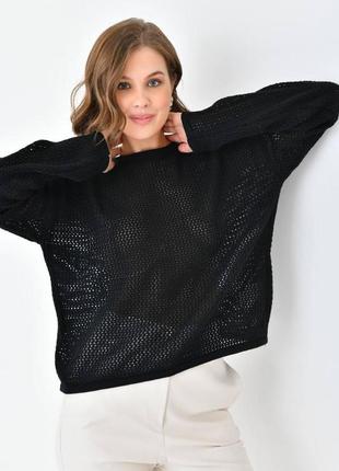 Весенний свитер сеточка, в стиле оверсайз, черный