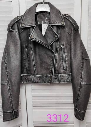 Куртка косуха укороченная "vintage", из эко кожи, графит7 фото