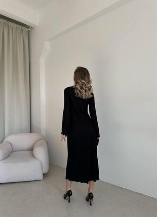 Женское изящное платье миди, из жатки plisse, черное7 фото