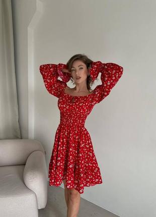 Приталенное платье мини, с цветочным принтом, красное2 фото