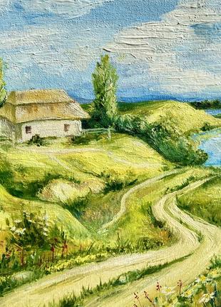 Картина маслом хутор у реки украина грунтованный картон 30 на 403 фото