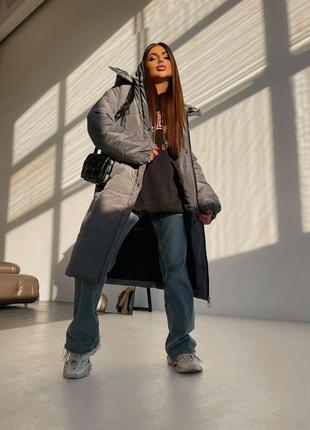 Жіноча зимова курточка, на кнопках та блискавці, подовжена, графiт4 фото