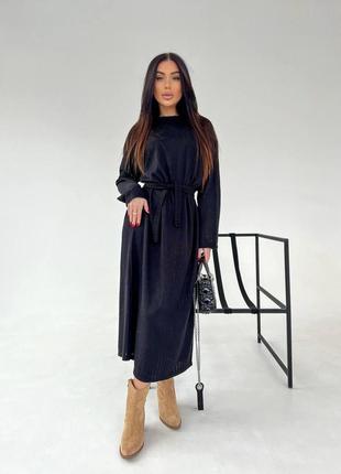 Теплое платье миди, из вязки, в стиле оверсайз, черное6 фото