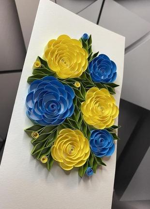 Патриотическая открытка, желто-голубые цветы, открытка украинская5 фото