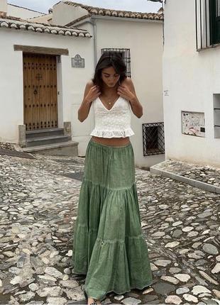Зелёная длинная юбка zara4 фото