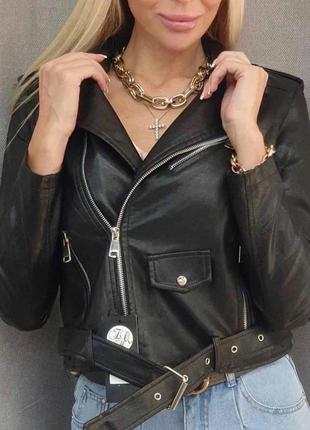 Женская куртка косуха, из эко кожи, на подкладке, черная1 фото