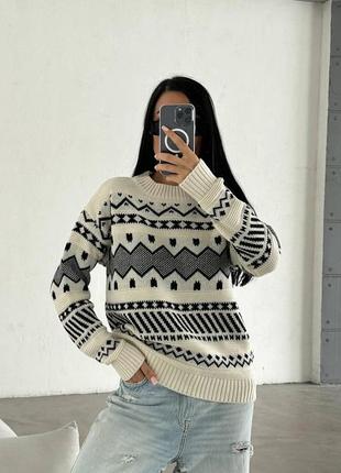 Женский теплый свитер, в стиле оверсайз, молоко3 фото