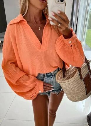 Женская стильная блузка, в стиле оверсайз, оранж1 фото