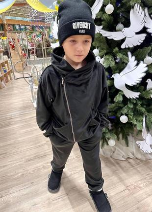 Детский костюм "косуха" для мальчика, кофта и штаны, черный10 фото