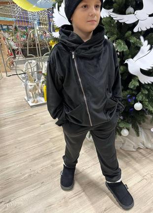 Детский костюм "косуха" для мальчика, кофта и штаны, черный2 фото