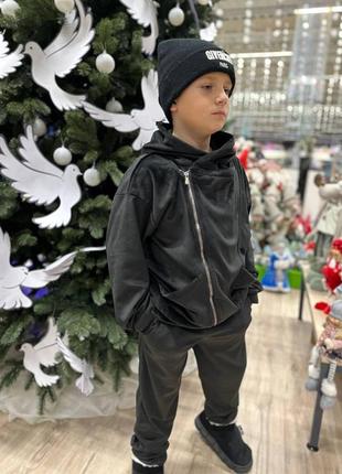 Детский костюм "косуха" для мальчика, кофта и штаны, черный6 фото