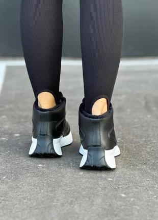 Женские зимние кроссовки, из кожи, утепленные на меху, черные5 фото