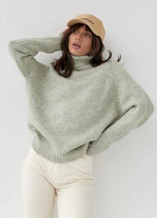 Женский теплый свитер оверсайз, с длинным рукавом, олива1 фото