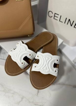 Белые кожаные шлепанцы в стиле celine