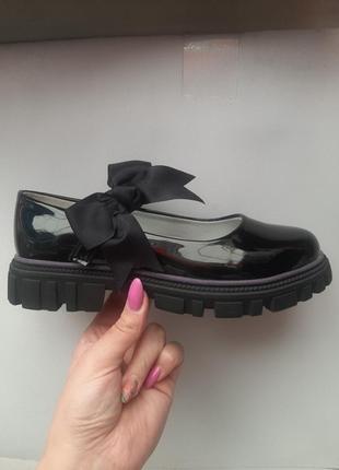 Туфли детские черные лаковые с бантиком clibee2 фото