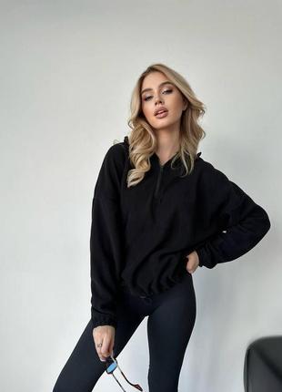 Женский свитшот- флиска, в стиле oversize, черный