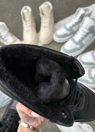 Женские зимние кроссовки, из кожи, утепленные на меху, черные3 фото