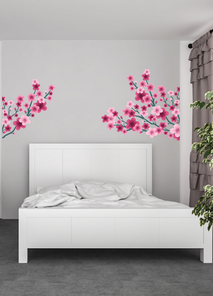 Вінілова інтер'єрна наклейка кольорова декор на стіну, шпалери та інші поверхні "2 гілки з квітами"