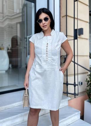 Платье с карманами лен натуральное