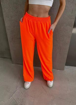 Женские яркие штаны кюлоты, в оверсайз стиле, оранж1 фото