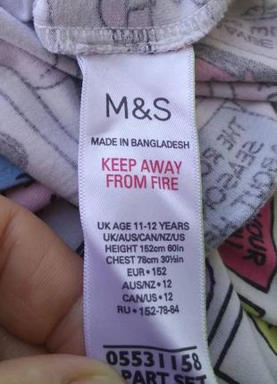 Дитяча коттонова футболка m&s на дівчинку 11-12 років із принтом5 фото