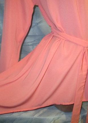 Розовая удлинённая блузка трапеция туника с поясом,48-50см6 фото