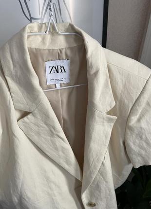 Стильный пиджак с коротким рукавом лен молочный бежевый3 фото