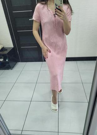 Ніжно-рожева довга сукня льон! хс-с-м5 фото