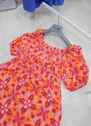 Натуральна ярусна сукня міді із рюшами воланами об'ємними рукавами на резинці літо літня3 фото