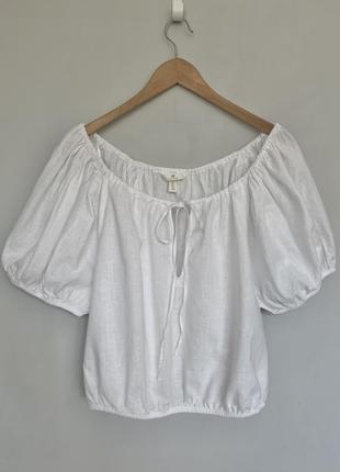 Лляний білосніжний топ блуза2 фото