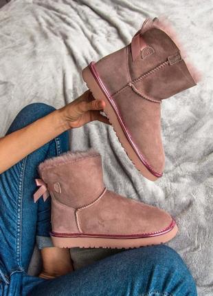 Ugg mini bailey bow ll pink cапоги женские уги3 фото